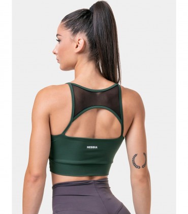 Classic Hero Cut-Out Sports Bra Dark Green NEBBIA - Top sportivo donna