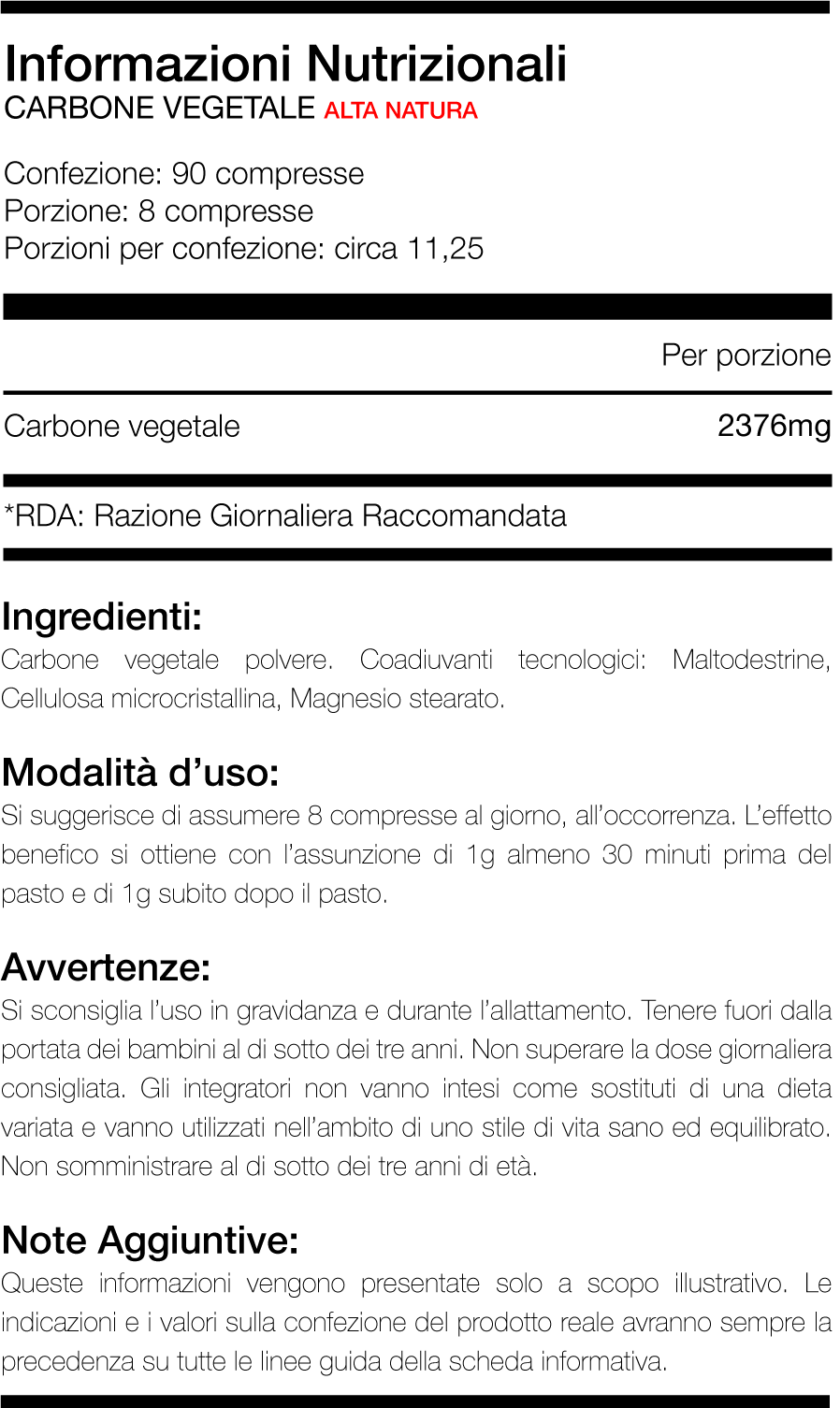 Carbone Vegetale (90cpr) ALTA NATURA - Supporto alla Digestione