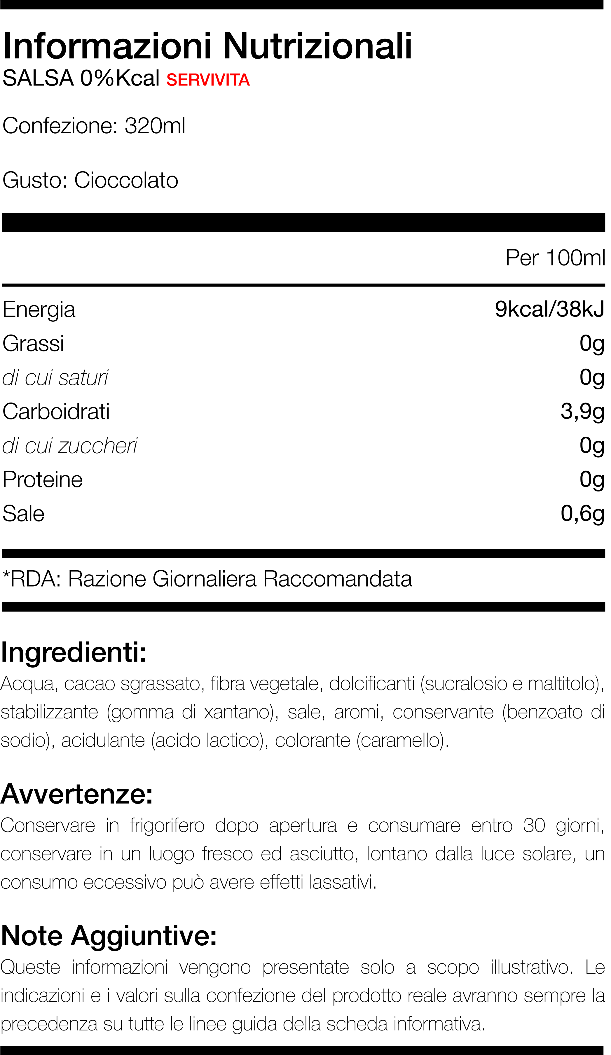 Servivita Salsa e Sciroppo Zero Calorie 320 ml zero Grassi e zero Zuccheri