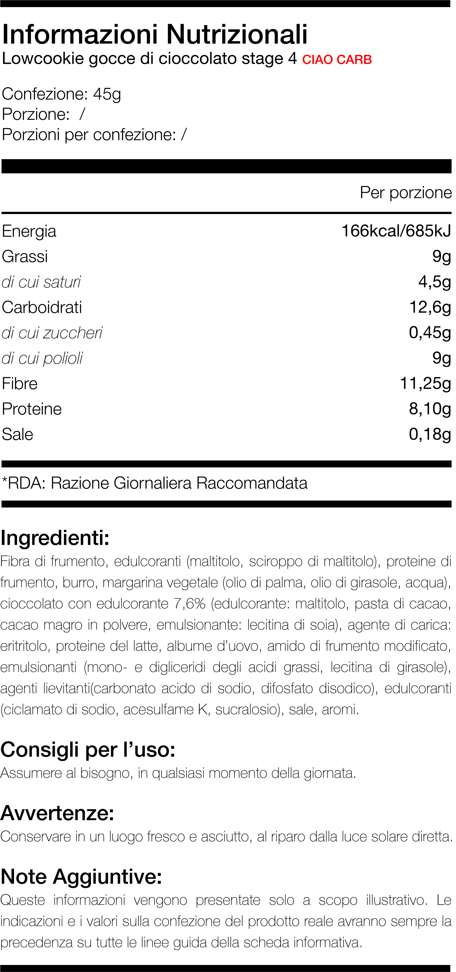 Stage 4 Lowcookie con Gocce di Cioccolato (45g) CIAO CARB