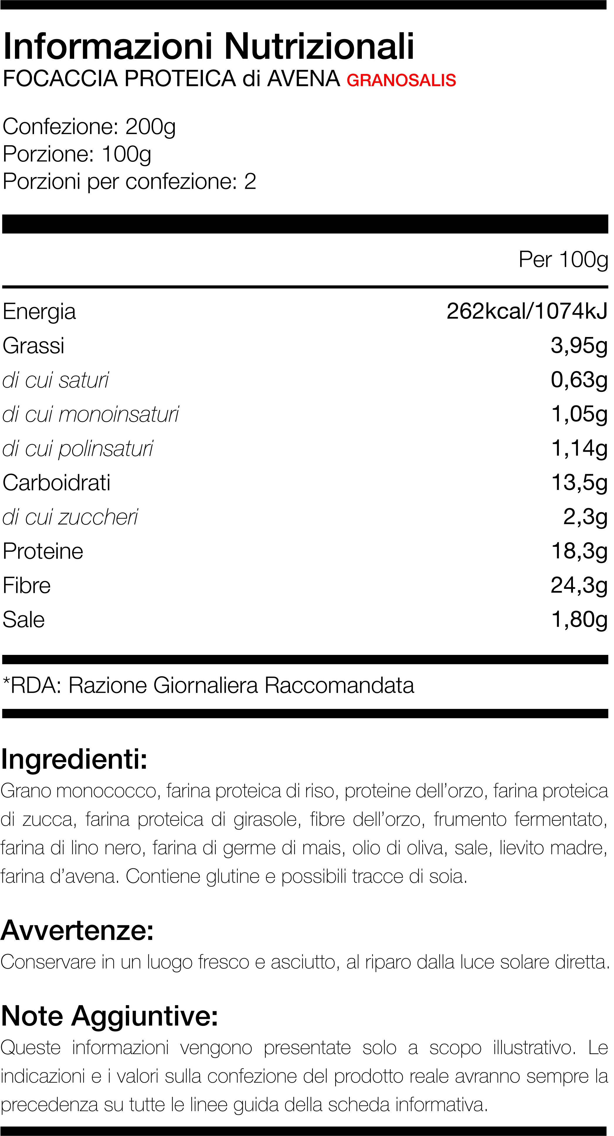 Granosalis Focaccia Proteica con Farina d'Avena 200 gr Fornari Sport